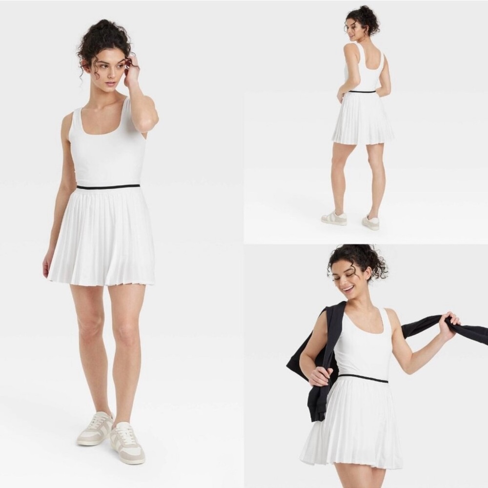 Target All In Motion Women’s Pleated Active Dress in White with Black Trim